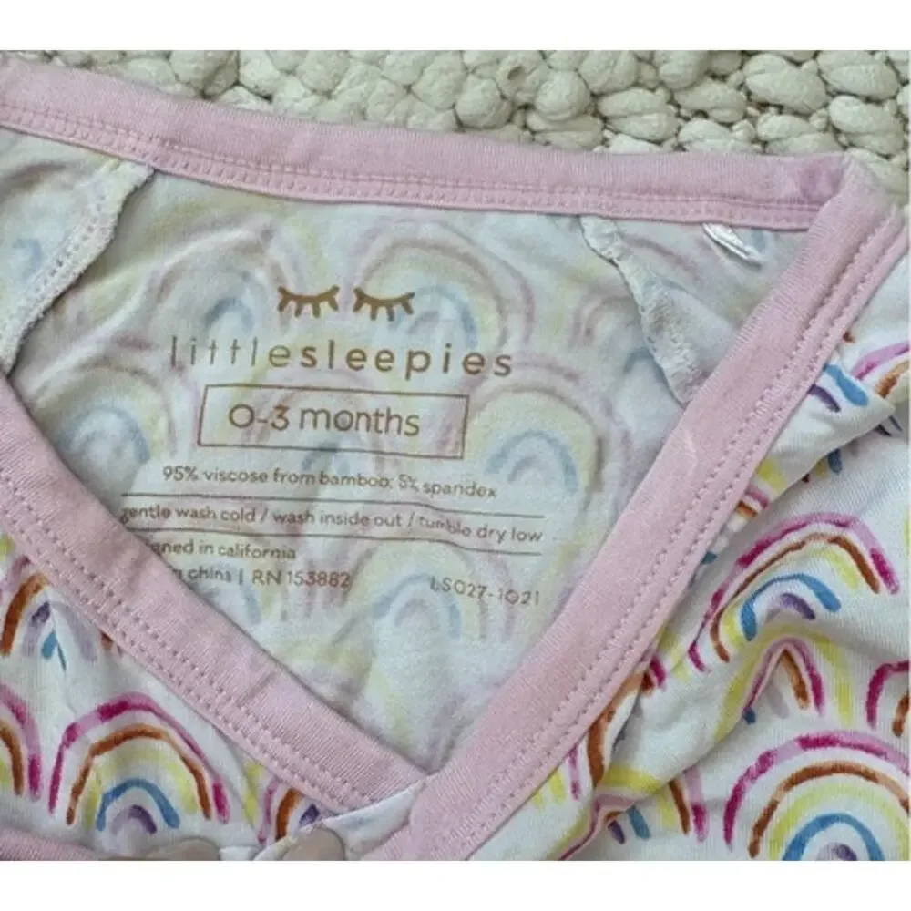 Little Sleepies Pink Pastel Rainbows Wrap Cardigan Bamboo PJ Top Size 0-3 Months
